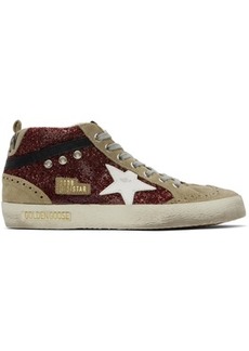 Golden Goose Taupe & Burgundy Mid Star Sneakers