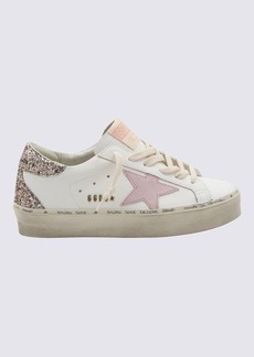 GOLDEN GOOSE WHITE AND ANTIQUE PINK LEATHER HI STAR GLITTER SNEAKERS