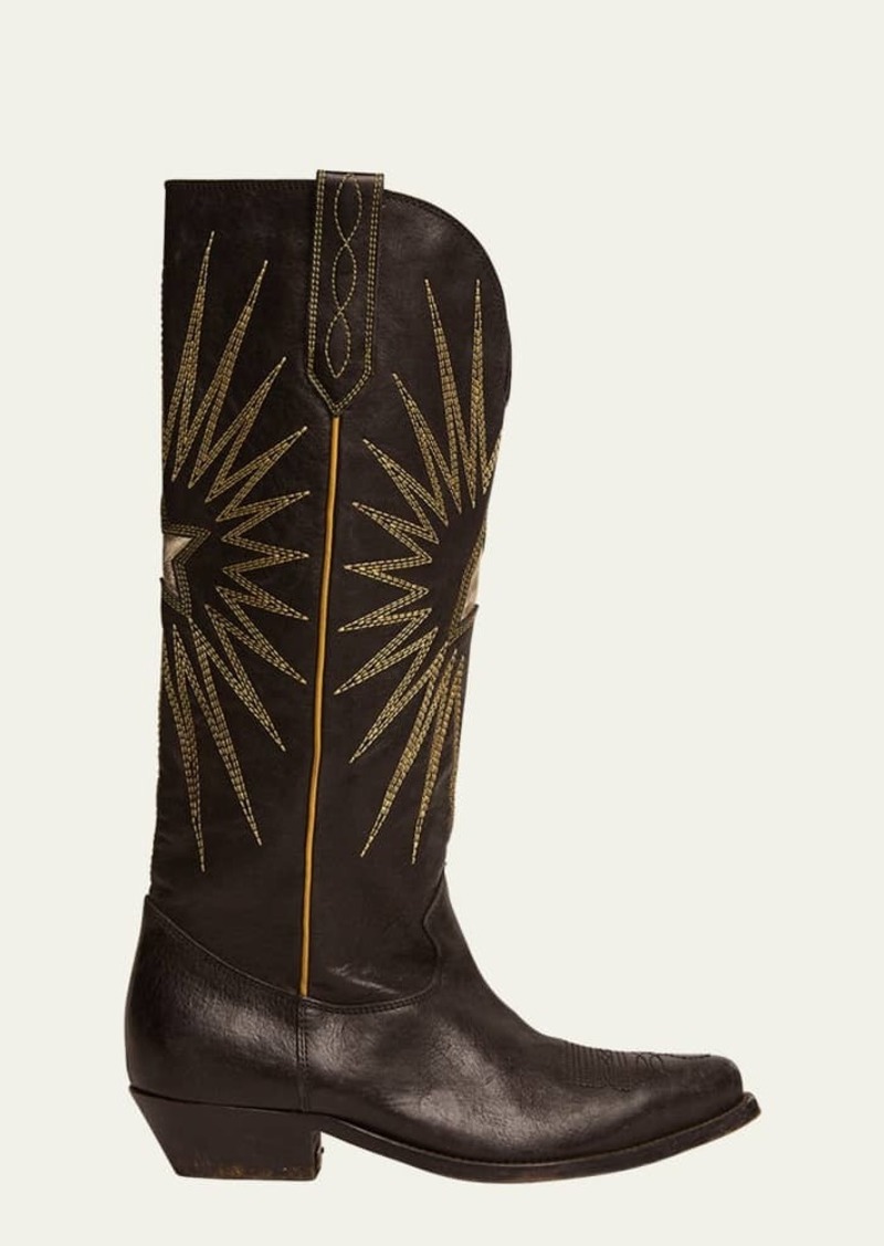 Golden Goose Wish Star Embroidered Leather Western Boots