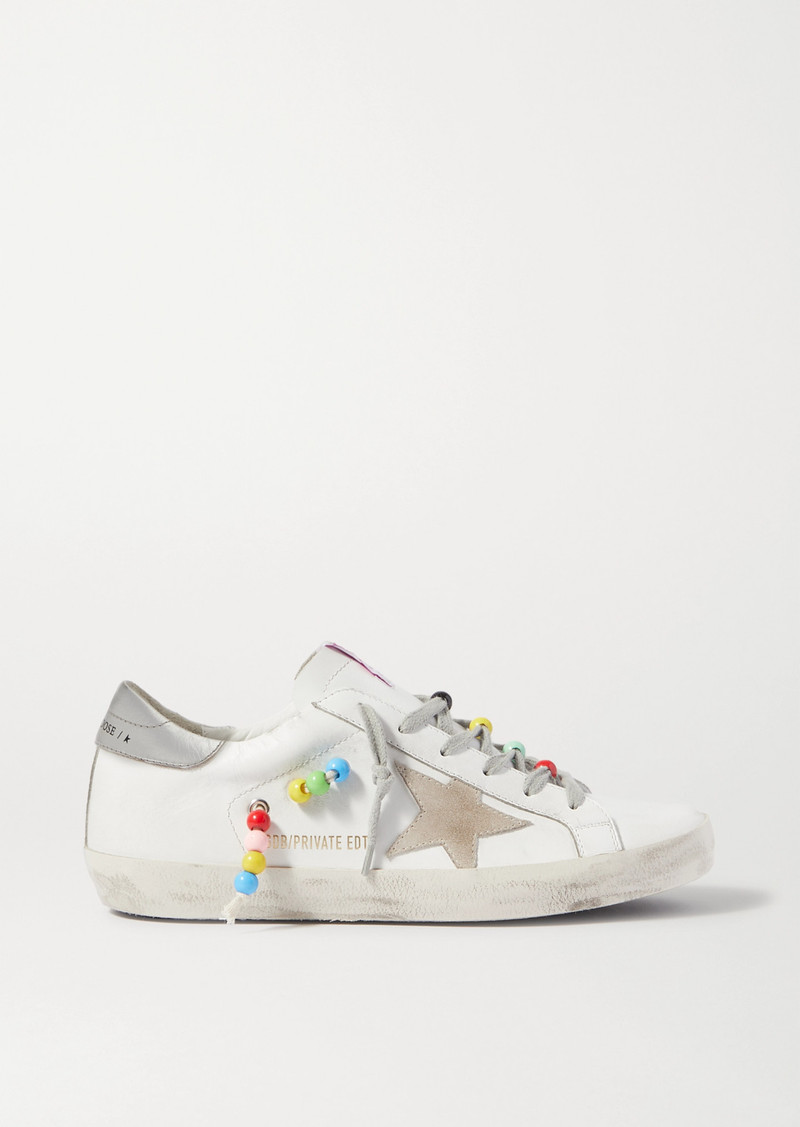 Golden Goose - Francy Glittered Distressed Leather and Suede High-Top Sneakers - White - IT39 - Net A Porter