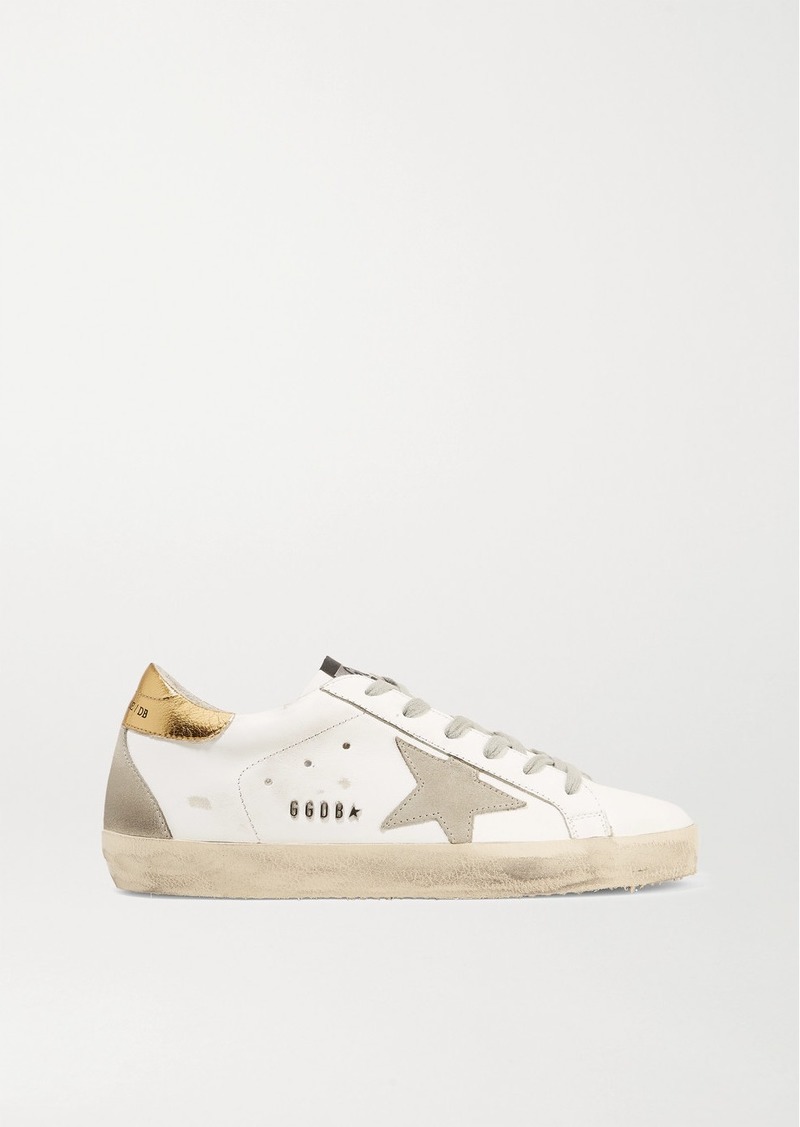golden goose superstar distressed leather and suede sneakers