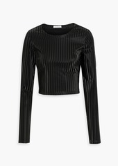 Good American - Cropped iridescent coated stretch-jersey top - Black - 2