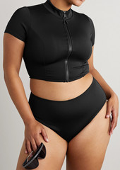 Good American - Cropped stretch-scuba rash guard - Black - 6