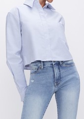 Good American Crop Cotton Oxford Button-Up Shirt
