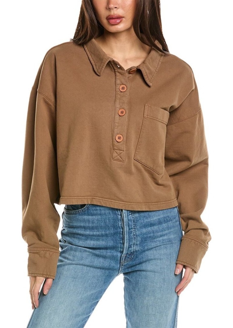 GOOD AMERICAN Cropped Fleece Polo Top