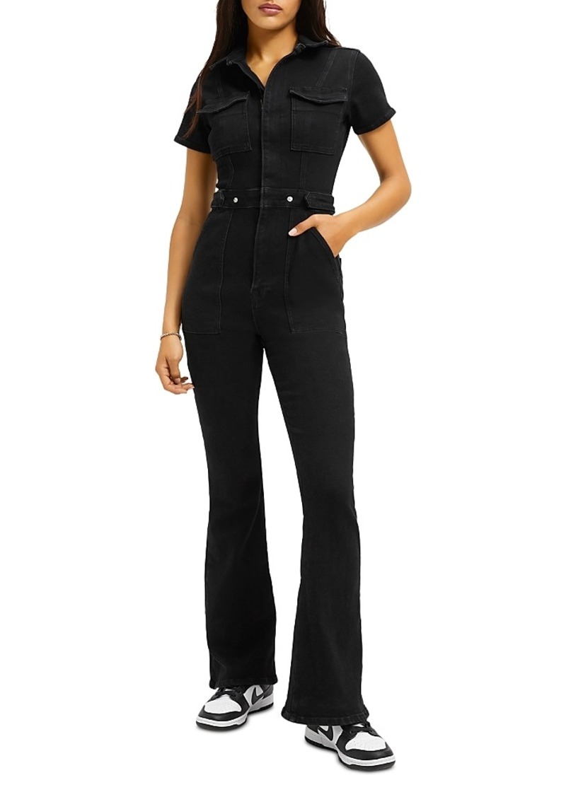 Good American Fit For Success Bootcut Denim Jumpsuit