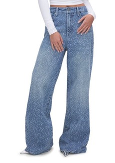 Good American Good Ease Crystal Embellished Wide Leg Jeans