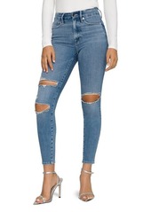 Good American Good Legs High Waist Ripped Crop Skinny Jeans in Blue Wash at Nordstrom