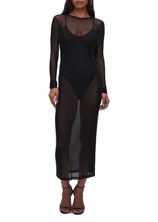 Good American Mesh Long Sleeve Maxi Dress Swim Cover-Up