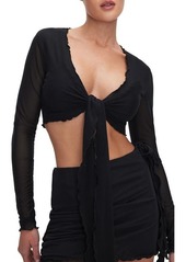 Good American Mesh Tie Front Crop Cover-Up Top