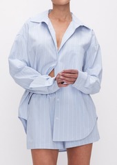 Good American Oversize Stripe Stretch Cotton Poplin Button-Up Shirt