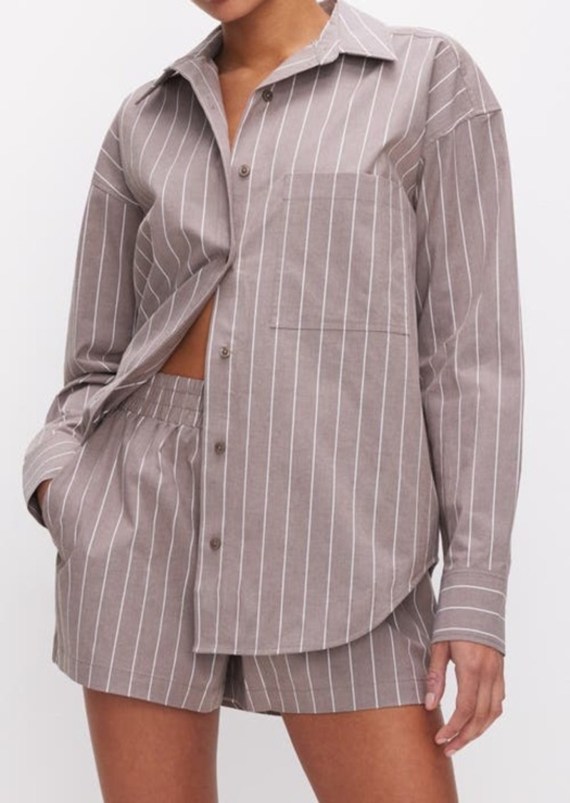 Good American Oversize Stripe Stretch Cotton Poplin Button-Up Shirt