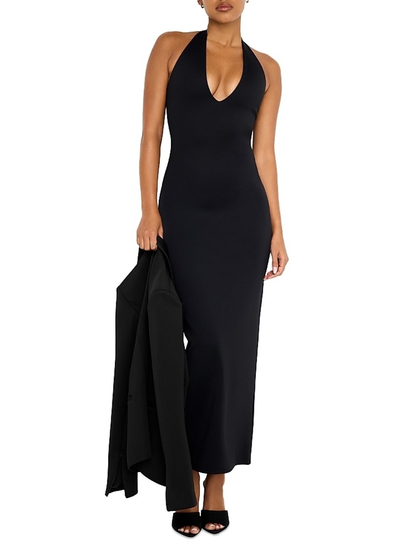 Good American Scuba Halter V Neck Maxi Dress