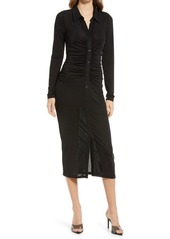 Good American Shimmer Polo Long Sleeve Maxi Dress in Black001 at Nordstrom
