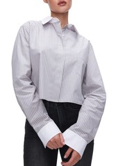 Good American Stripe Crop Button-Up Shirt