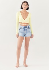 Good American The Cutoff Long Fray Hem Shorts