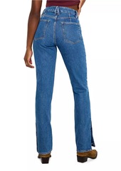 Good American Good Icon Mid-Rise Stretch Button-Hem Jeans