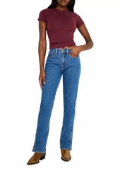 Good American Good Icon Mid-Rise Stretch Button-Hem Jeans