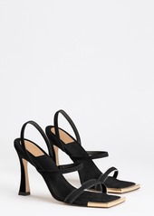 Good American The Standout Square Toe Sandal in Black Suede at Nordstrom