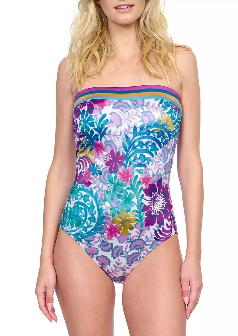 Gottex Bali Floral Strapless One-Piece Swimsuit