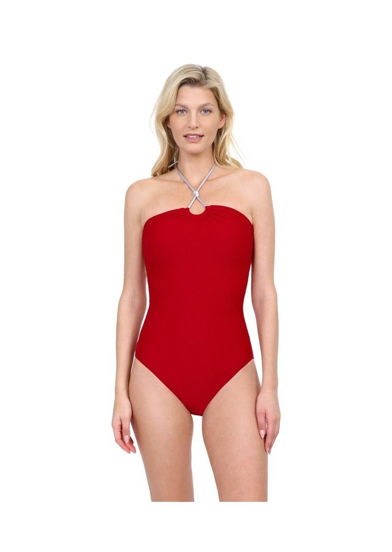 Gottex Harbourside Knotted Bandeau Halter One Piece Swimsuit - Ruby