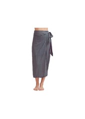 Gottex Women's Printed Stripe Long Sarong Skirt Swim Cover Up - Dusk blue