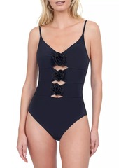 Gottex Rose Bud V-Neck Lingerie Cut-Out One-Piece Swimsuit