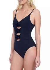 Gottex Rose Bud V-Neck Lingerie Cut-Out One-Piece Swimsuit