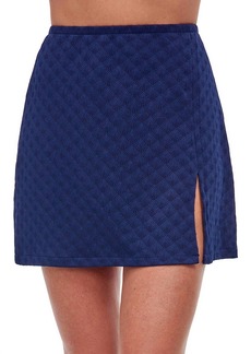 Gottex Textured Cover Up Mini Skirt Cover Up With Slit In Got Sea Shells Navy