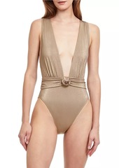 Gottex White Sands Metallic Deep Plunge One-Piece Swimsuit