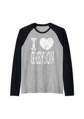 I Love Greyson Valentine Boyfriend Son Husband Name Raglan Baseball Tee