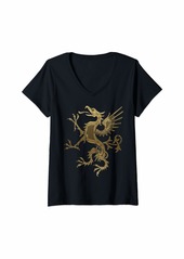 Womens Gryphon Griffon Griffin Silhouette Graphic Aesthetic V-Neck T-Shirt