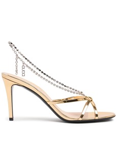 Gucci 85mm Leather Sandals W/ Crystal Chain