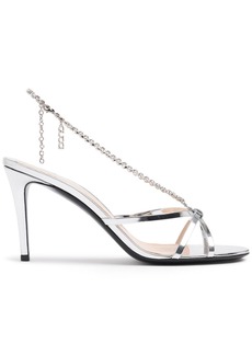 Gucci 85mm Leather Sandals W/ Crystal Chain