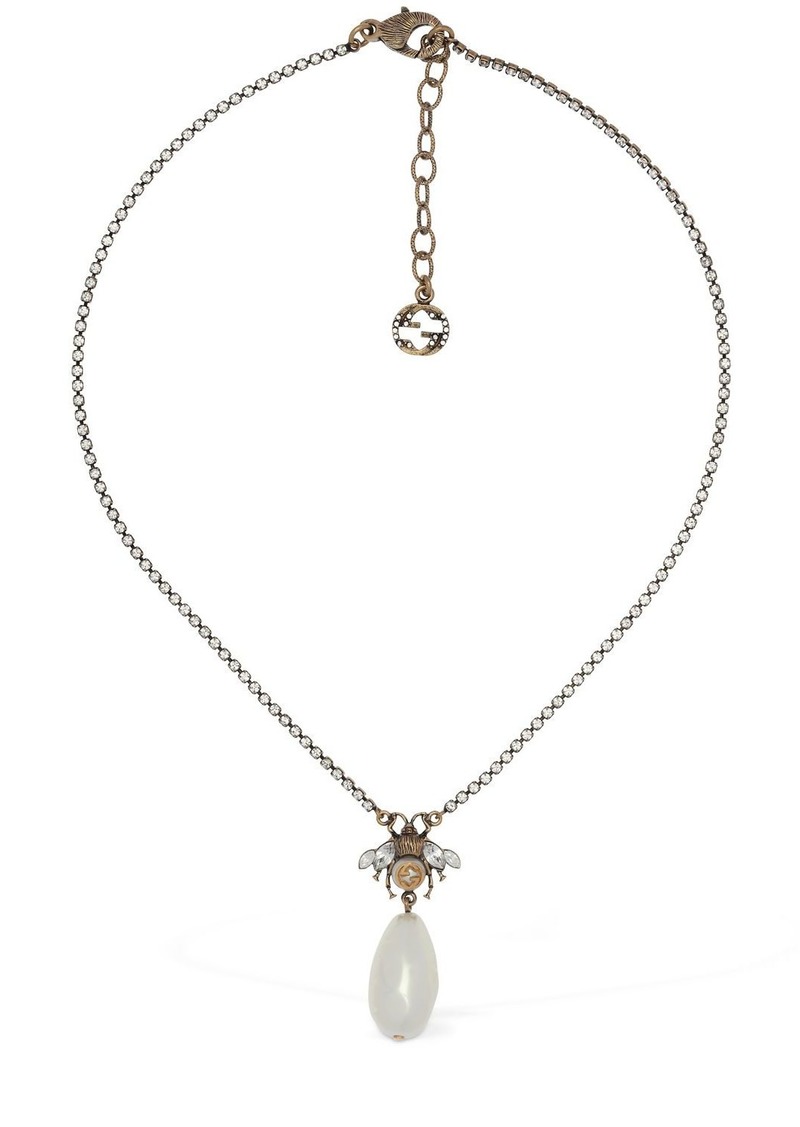 Gucci Bee Motif Crystal Charm Necklace