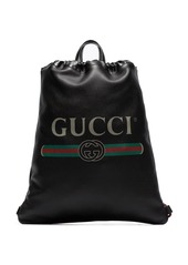 Gucci logo print leather drawstring backpack
