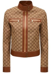 Gucci Cotton Blend Logo Jacket W/ Leather Trim