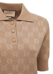 Gucci Cotton Jacquard Lamé Logo Knit Polo Top