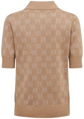 Gucci Cotton Jacquard Lamé Logo Knit Polo Top
