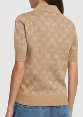 Gucci Cotton Jacquard Lamé Logo Knit Polo Top