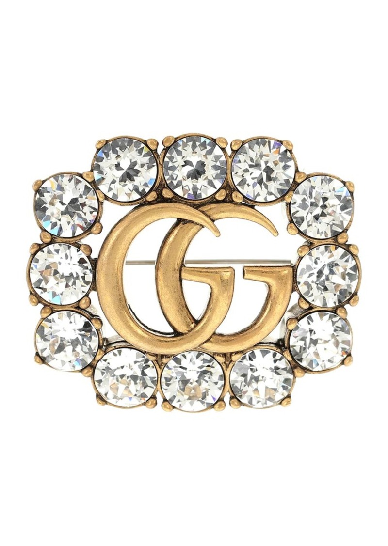 Gucci Double G crystal-embellished brooch