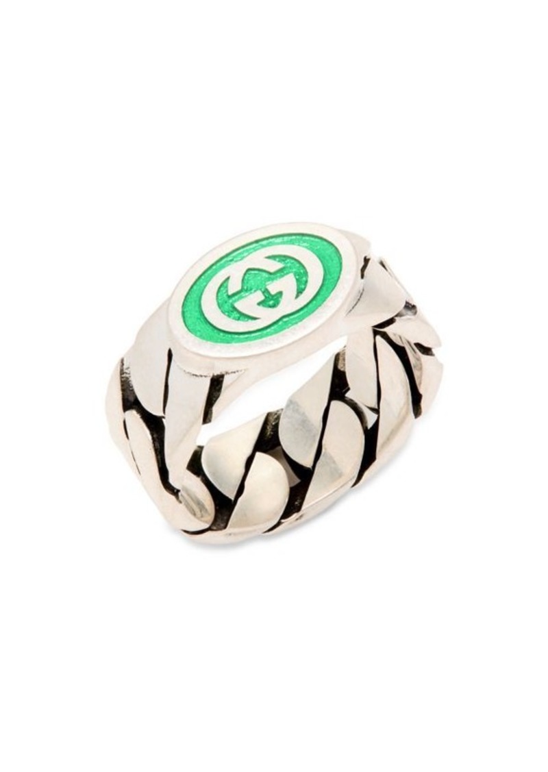 Gucci Enamel & Silver GG Link Ring