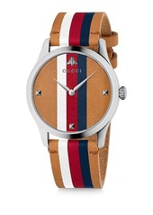 Gucci G-Timeless Stripe Wide Leather Strap Watch