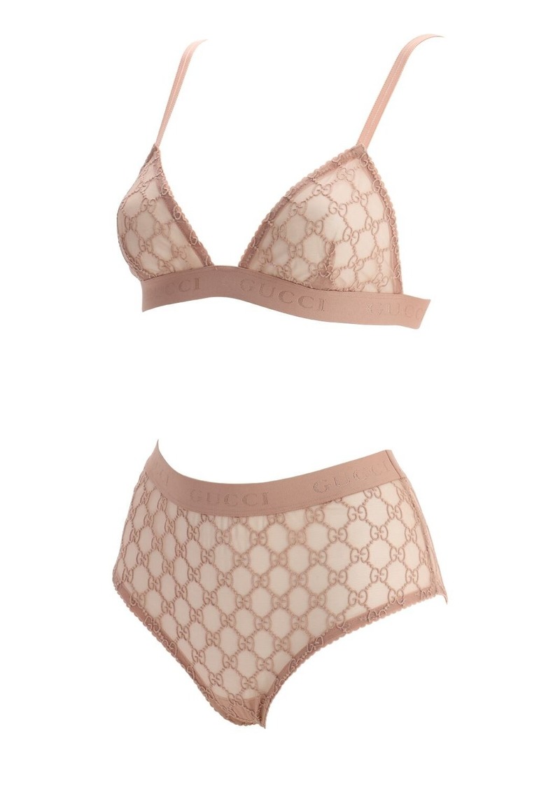 Gucci Gg Embroidered Sheer Tulle Lingerie Set | Intimates