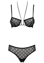 Gucci Gg Embroidered Sheer Tulle Lingerie Set - Black