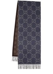 Gucci Gg Jacquard Wool Knit Scarf W/tassels