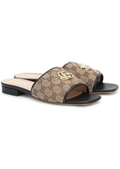 Gucci GG leather-trimmed canvas slides