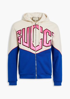 Gucci - Appliquéd two-tone French cotton-terry zip-up hoodie - Blue - S