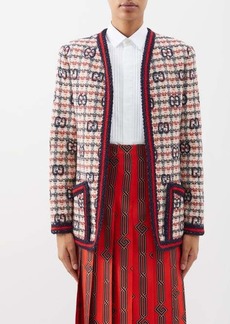 Gucci - GG-check Wool-blend Tweed Jacket - Womens - Red Cream