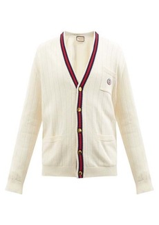 Gucci - GG-embroidered Web-stripe Cotton Cardigan - Mens - White